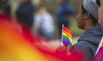 Inclusive image with rainbow flag.